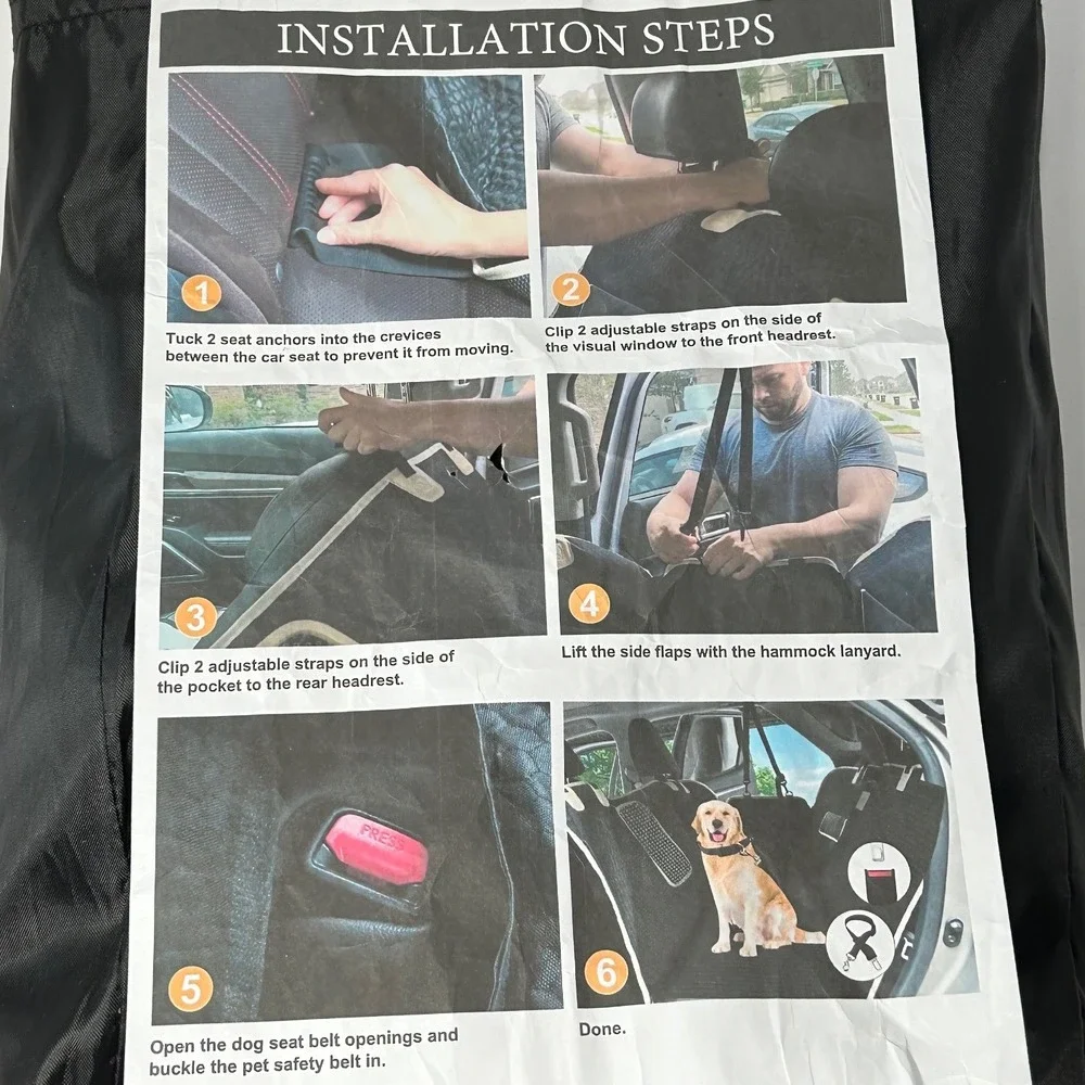 SHRUFFY Dog Car Seat Cover Hammock for Cars‎ Trucks SUVs Waterproof Black New